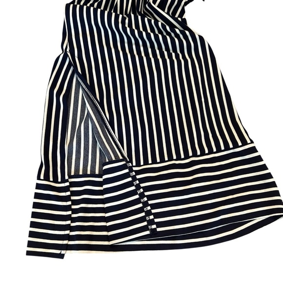 NWT ECI New York Zip Front Belted Wide Cropped Leg Striped Jumpsuit SZ S Navy - Picture 7 of 9